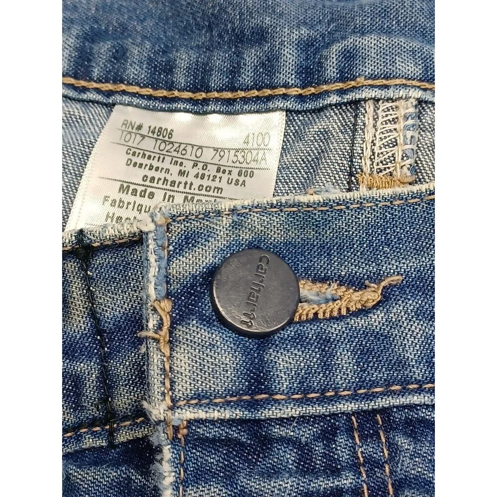 Carhartt Mens Straight Leg Relaxed Fit Jeans Blue Denim Distressed 42x32 #2112